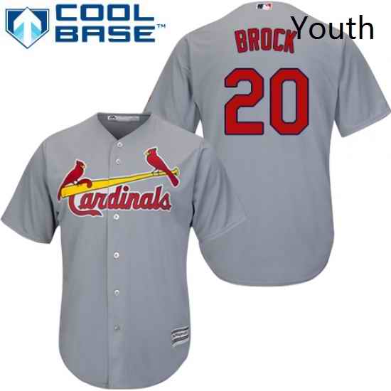 Youth Majestic St Louis Cardinals 20 Lou Brock Authentic Grey Road Cool Base MLB Jersey